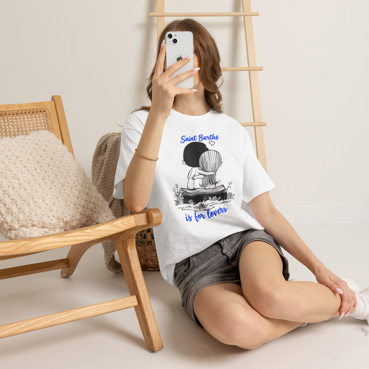 St Barth is For Lovers Heavy Cotton Tee - Blue Lettering