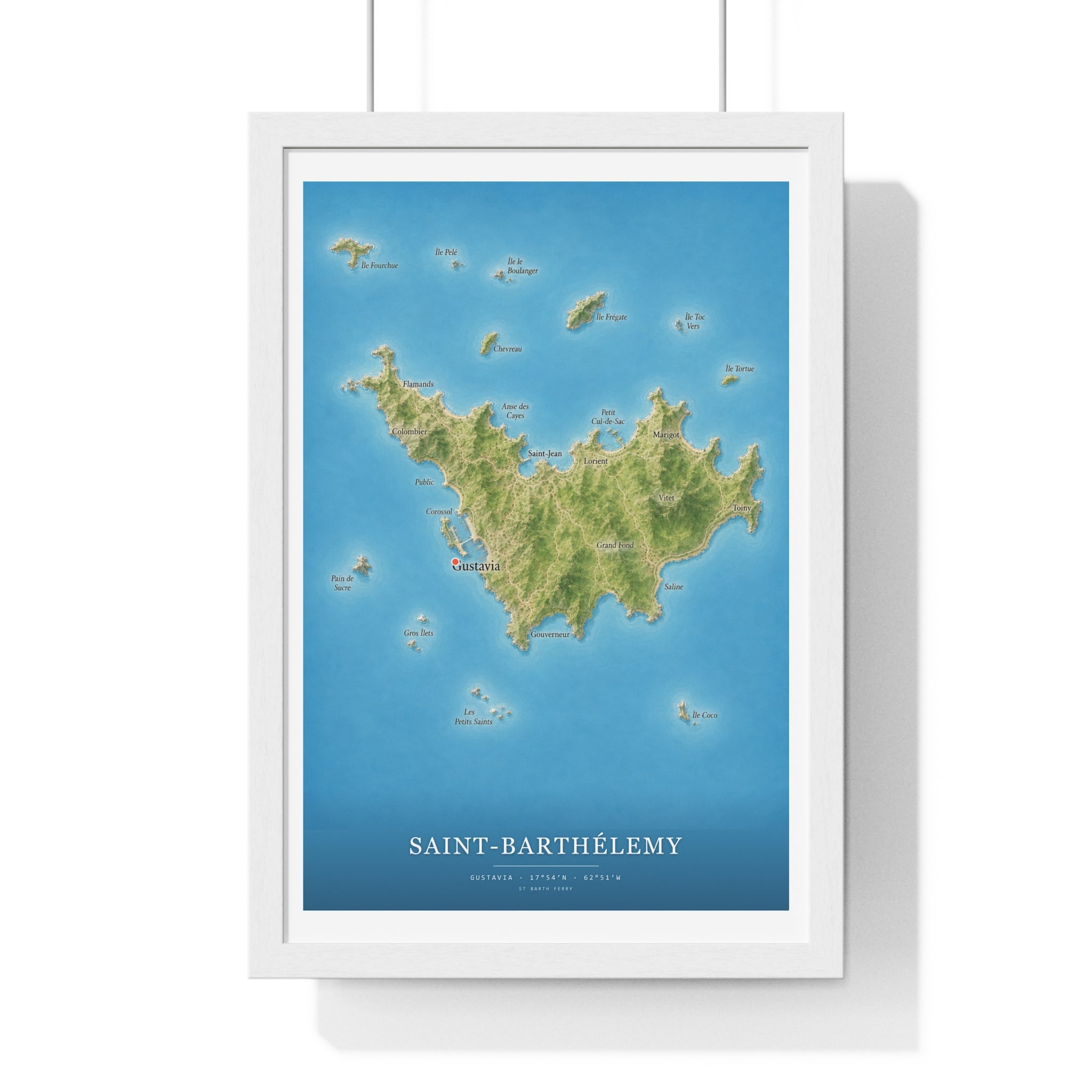 Saint-Barthélemy Map — Colour Relief Art Print